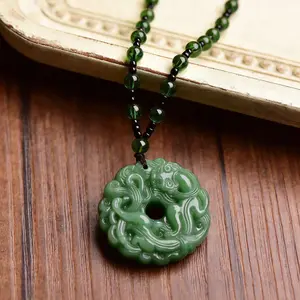 Chinese Amulet Women Mans Lucky Jewelry Gift Fashion Green Jade Hand-Carved PIXU Hollow Jade Pendant Necklace Chinese Amulet Women Man's Lucky Jewelry Gift