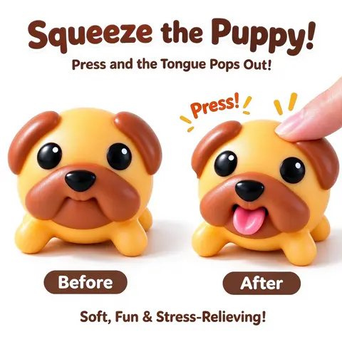 Funny Tongue Popping Pug Toy, Cute Squeeze Dog Fidget Toy, Soft Silicone Stress Relief Gadget, Novelty Desk Toy & Gift,Halloween Christmas Birthday Funny Gift