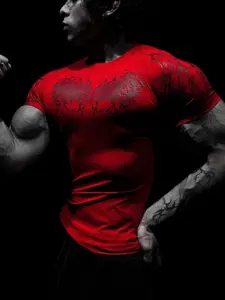 Men's Sporty Short Sleeve T-Shirt, All over Print, Slim-Fitting, Quick-Dry, Ideal for Gym, Running, Streetwear, Casual Daily Wear