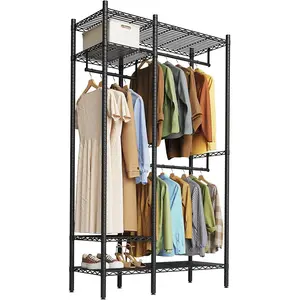 Clothing Racks for Hanging Clothes,Heavy Duty Clothes Rack with Shelves,Portable Closet Racks 4 Tiers Freestanding Closet Wardrobe System, Max Load 850 LBS