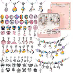 134PCS Jewelry Making Kit, Bracelet Making Kit, Includes 40 Colorful Beads, 40 Charm Beads, 40 Pendants, 6 Snake Chains, 6 Necklace Cords, DIY Pendant Bracelet Making Kit for Women, Suitable for Girls Ages 6-12, Comes with Box and Gift Bag.