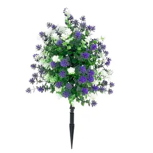 UV Resistant Artificial Camellia Bush with Ground Stake, White & Purple Realistic Faux Flower, Faux Floral Plant for Indoor Outdoor Garden Home Wedding Decor