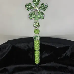 Lime green fancy flower Rhinestone Beaded Pen