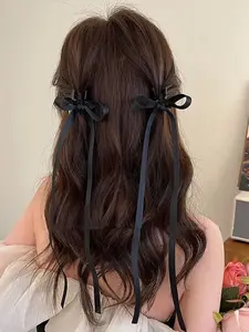 Erfun Bow Hair Clip Set, Elegant Small Clips for Women, Sweet Ribbon Accessories, Headwear, 2 Pieces, Pretty Bow