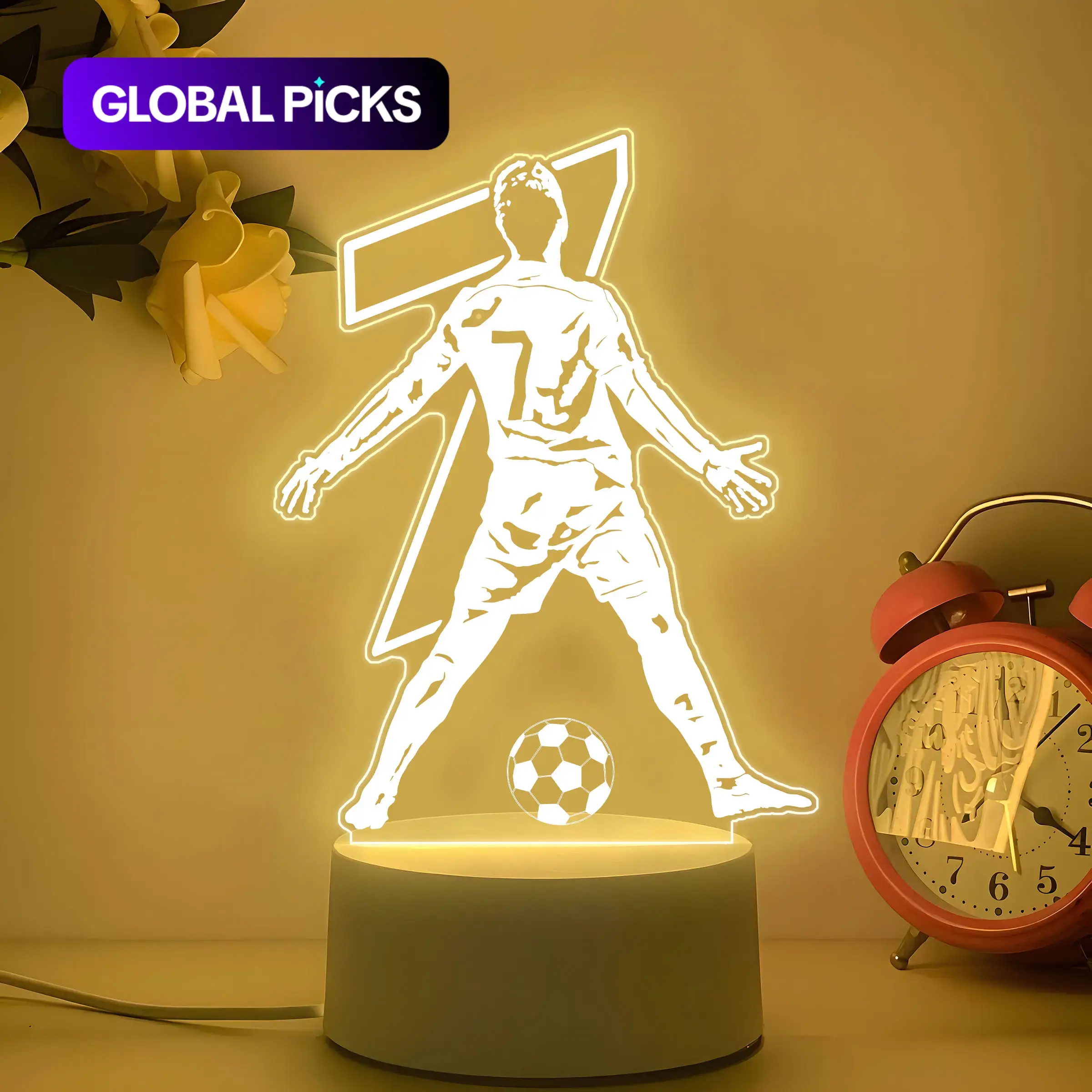 Acrylic Night Light, Creative Football Theme, USB-Powered Button-Control Lamp with Modern Design, Perfect Gift for Football Fans, Durable Plastic Body #GLOBAL PICKS