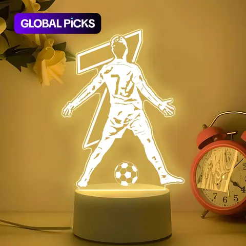 Acrylic Night Light, Creative Football Theme, USB-Powered Button-Control Lamp with Modern Design, Novelty Lighting, Perfect Gift for Football Fans, Durable Plastic Body #GLOBAL PICKS