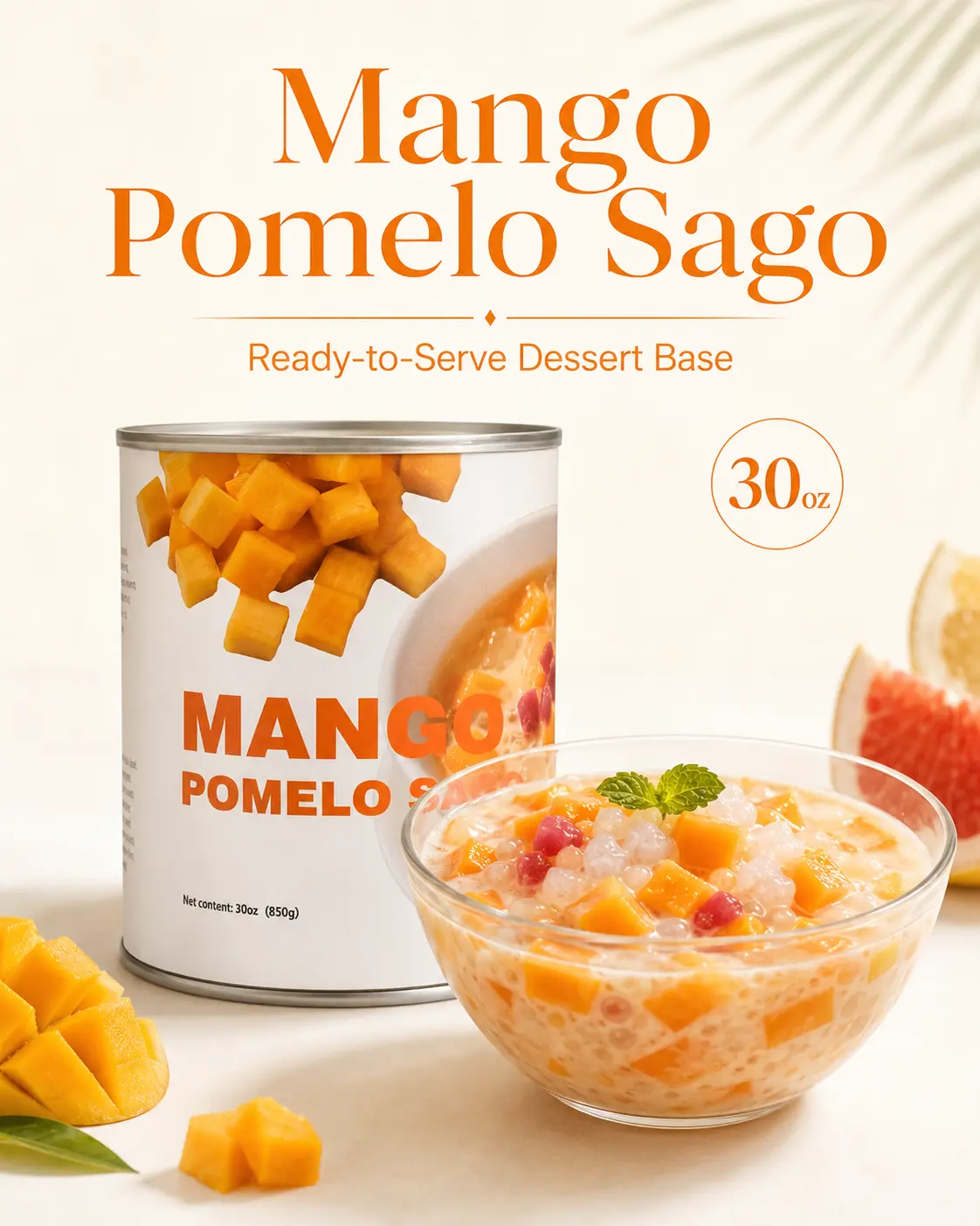 Mango Pomelo Sago Dessert Base, 30 oz – Ready-to-Serve Mango Coconut Sago Drink Mix with Mango, Grapefruit & Sago Pearls, 7 Servings