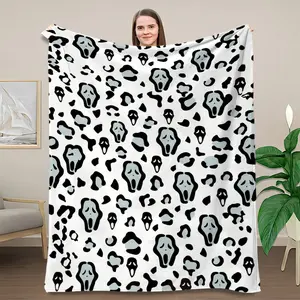 Scream Ghostface Aesthetic Soft Blanket For Horror Fans Spooky Leopard Print UltraSoft Warm Lightweight Cozy for Couc Horror Halloween Ghostface Soft Blanket For Home