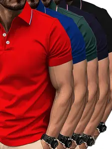 Men's 5-Pack Casual Fashion Short Sleeve Golf Performance Polo T-Shirts, Breathable Tops, Breathable Comfort Fabric, Solid Color, Regular Fit, All Seasons, Golfing T Shirt