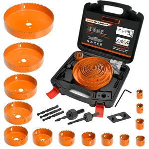 Hole Saw Kit Pro, 24PCS Hole Saw Set with 3/4"-6"(19-152mm) 14PCS Hole Saws, Double-Ground Teeth for Clean Cutting, Ideal for Soft Wood, Plywood, Drywall, PVC