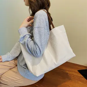 Large Canvas Tote Bag with Leather Handles - Spacious for Work & Travel