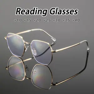 Men's Metal Geometric Multifaceted Frame Reading Glasses, Stylish Lightweight Fashion Eyewear for Office Work, Perfect Holiday Gift