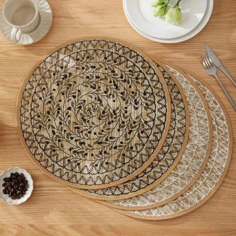 Placemat Round Jute Woven Printing Table Mat Dining Mat Decorative Mat