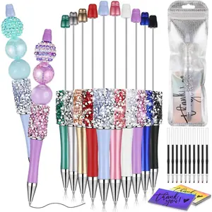 40 count DIY Beaded Pens Kit, 10 Rhinestone Glitter Beadable Pens with Refills & Bags & Card (Beads Not Included) for Cute Craft Gifts Making School Supplies Office Accessories(Mini Beads)