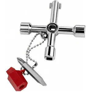 Multifunctional Key Set, Triangle Square Keys for Water Gas Meter Valve Elevator Cabinet, Stainless Steel Universal Cross Key