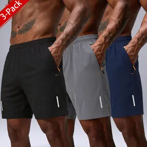Men’s 3-Pack Casual Gym Shorts - Dry-Fit, Elastic, Lightweight, Multipocket Athletic Shorts with Zippered Pockets, Reflective Stripes, Elastic Waistband for Fitness Workouts, Summer Casual Sports, Men's Gym Shorts, Dry-Fit Men's Shorts