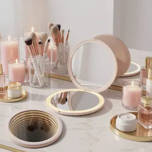 Infinity Mirror LED Makeup Mirror – Handheld Portable Folding Vanity, 3-Color Brightness, USB-C Rechargeable, Double-Sided Artistic Design for On-the-Go Beauty