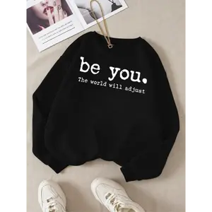 Trendy Fun Letter Print Sweatshirt, Teen Girls Casual Wear, Women's Daily Fashion, Comfortable Breathable Long Sleeve Pullover