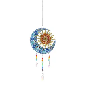 Moon & Sun Pattern Diamonds Art Colorful Painting Kit, DIY Diamonds Art Pendant, Creative Hanging Decorations for Home Garden, Home Bedroom Decor