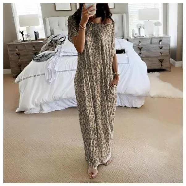 Women's Solid Color Batwing Sleeve Lounge Dress, Casual Comfy Minimalist Short Sleeve Nightdress for Daily Wear, Loungewear, Ladies Sleepwear for All Seasons, Womenswear indoor gowns night size plus