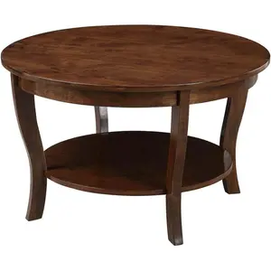 HomeStock Global Greatness Round Coffee Table with Shelf Wood Finish Classic Transitional Style Coffee Tables Two Tier Spacious Shelving 3000 x 3000 x 1800 Inch furniture for apartments