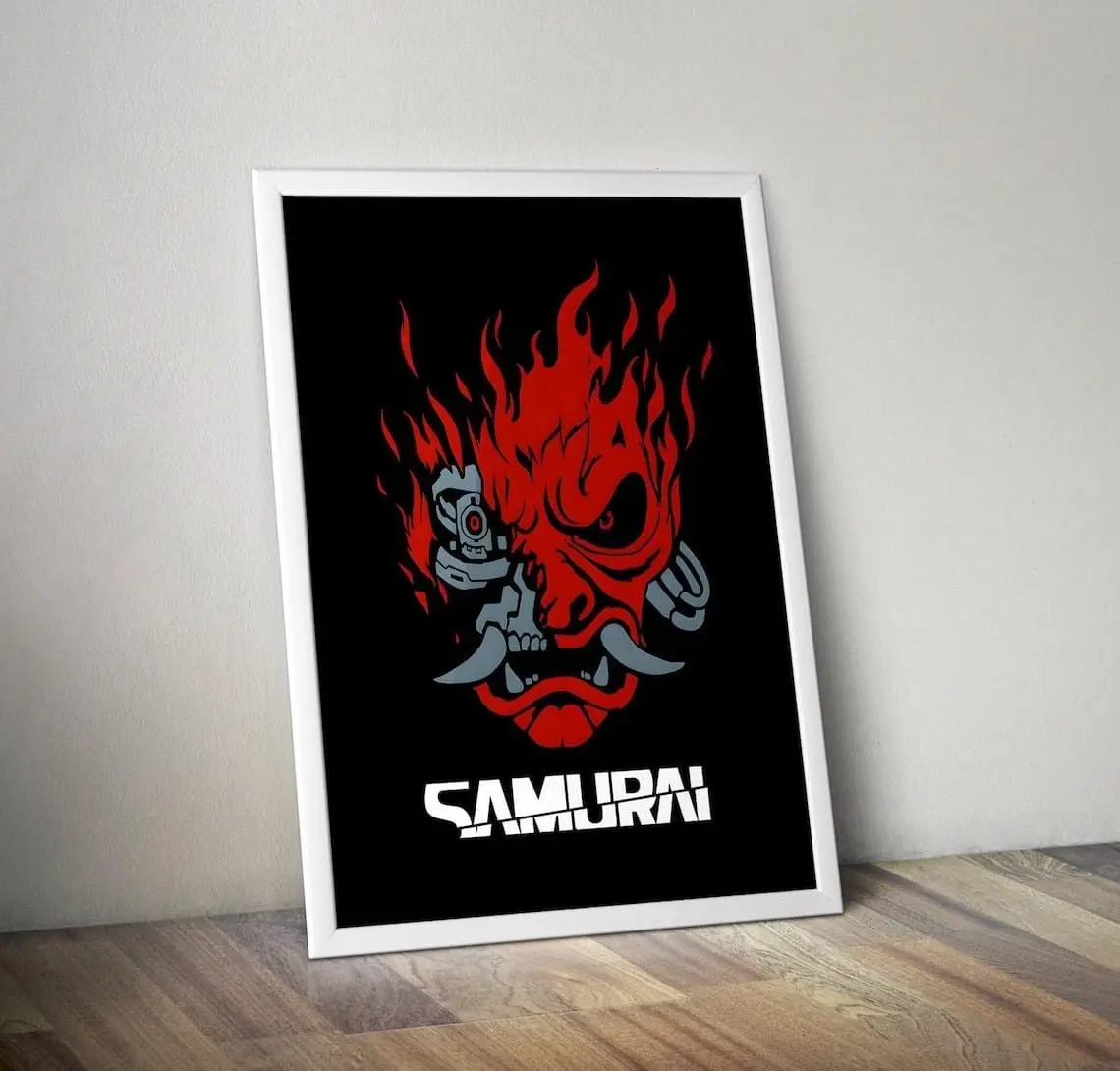 Cyberpunk 2077 Samurai Logo Poster - Johnny Silverhand Gaming Wall Art - Night City Cybernetic Decor - Unframed High-Quality Video Game Poster Print