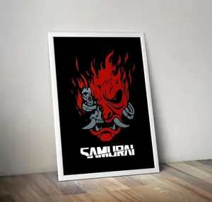 Cyberpunk 2077 Samurai Logo Poster - Johnny Silverhand Gaming Wall Art - Night City Cybernetic Decor - Unframed High-Quality Video Game Poster Print