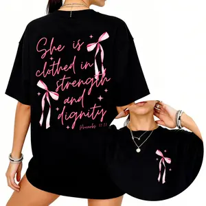 She Is Clothed In Strength And Dignity Christian woman T-Shirt,Christian Coquette Shirt, Bible Verse Shirt, Trendy Christian TShirt, Jesus Faith, Gift For Her.