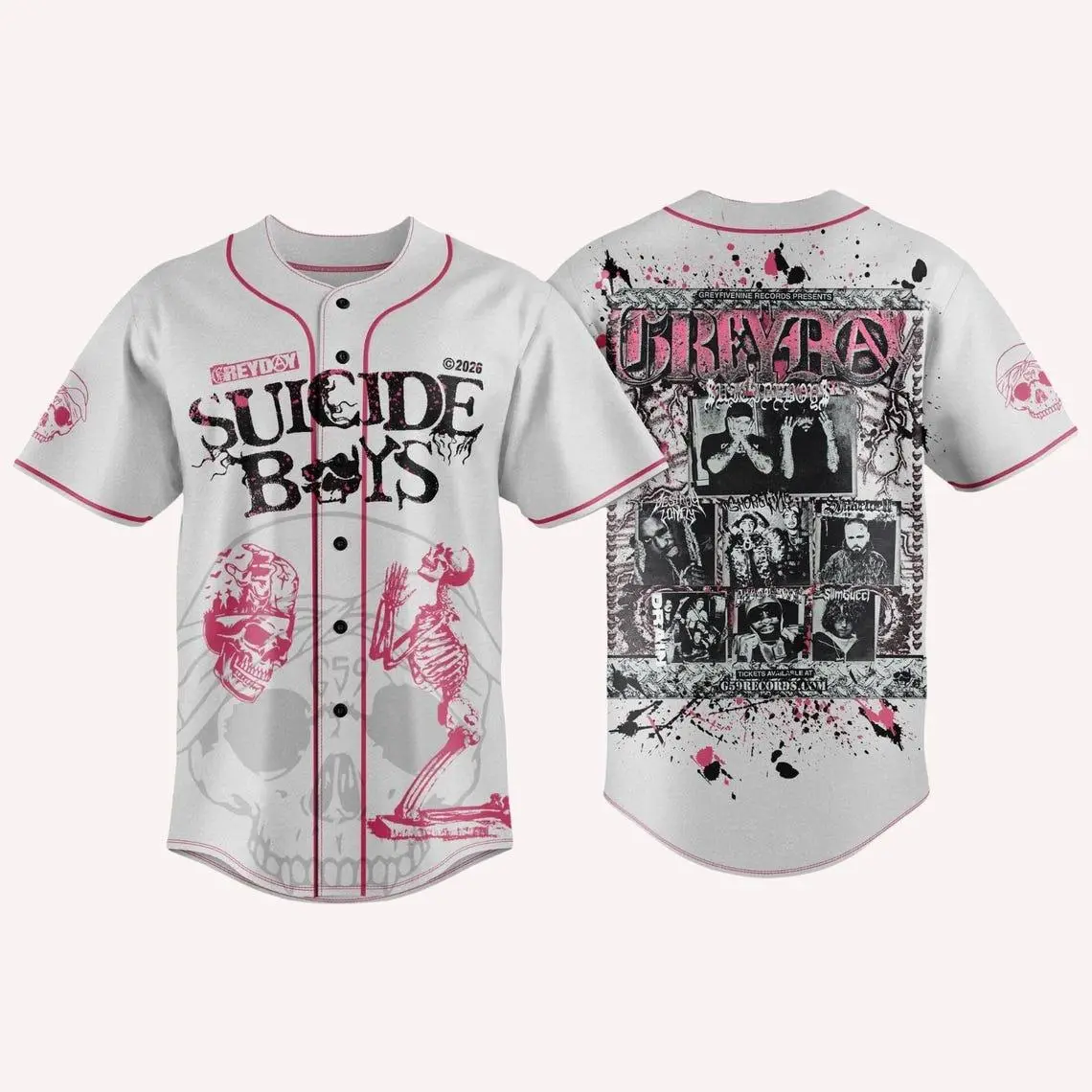 $uicideboy$ Greyday 2026 – North American Tour White, Pink, Black Jersey