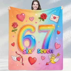 Pink Green Shiny Number 67 Blanket Fresh Style Cozy Soft Warm for Home Sofa Bedroom Sweet Decor Gift