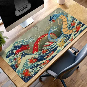 Gyarados Wave Mouse Pad - Japanese Art Style Desk Mat, Red & Blue Gyarados Pad, Magikarp Gaming Decor, Gift