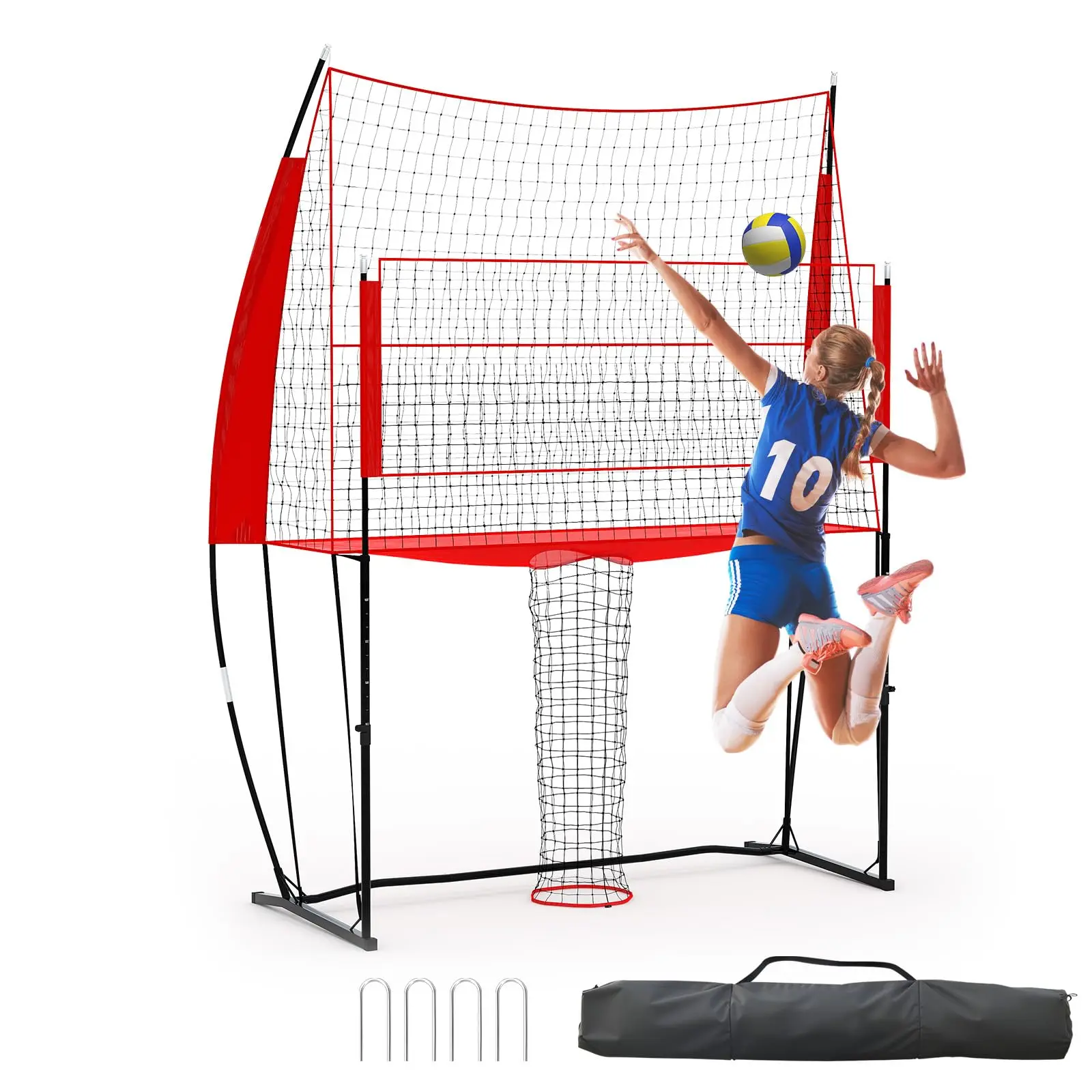 Professional Iron-Steel Frame Volleyball Net Set with Oxford Fabric, 8x11ft Height-Adjustable (6.5-8ft) for Adults, Backyard-Park Use, Heavy-Duty Portable Training Gear with Ground Stakes, Carry Bag, Tool-Free Setup, All-Weather Indoor-Outdoor Gear