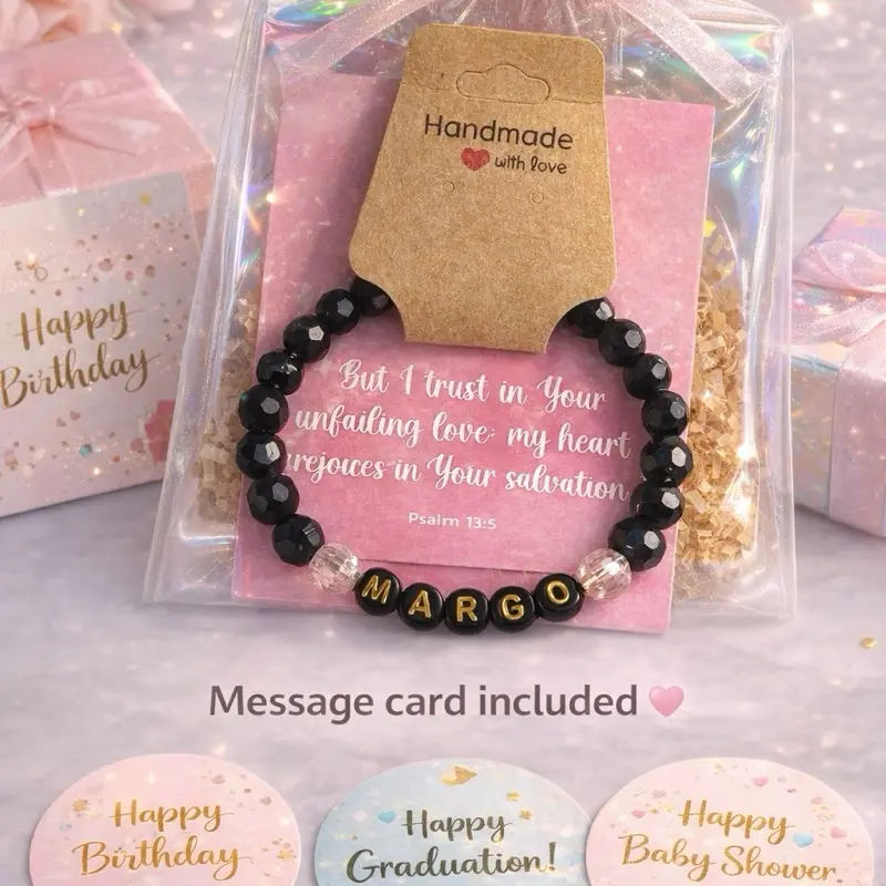 Custom Name Bead Bracelet | Handmade Personalized Gift | Message Card Included