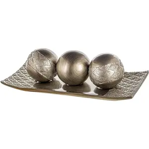 Dublin  Decorative Tray and Orbs Balls Set - Centerpiece Bowl with Balls for Dining room Table, Rustic Coffee Table Decor for Living Room Decor,  Boxed