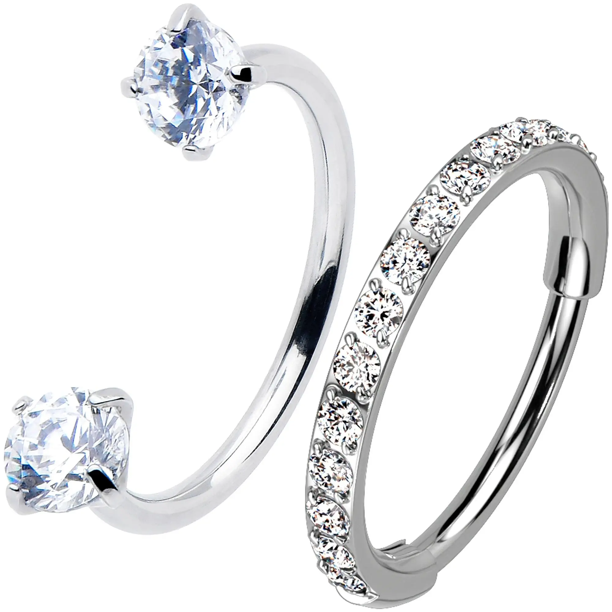 Double Gem U Hoop Titanium Mircro Gem Hoop Double Piercing Nose Ring Pack