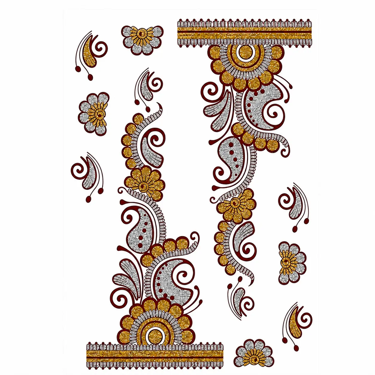 Flowery Curved Temporary Tattoo Sheet - 150x210mm Colorful Baroque Flair Body Art, Decorative Beauty & Personal Care Makeup Accessory for Forearm, Wrist
