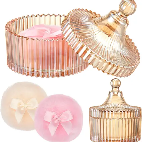 Soft Body Makeup Puffs with Glass Container, Wet-Dry Powder Applicator for Neck/Thigh Dusting & Body Powder (Party Bag Gift Essential)