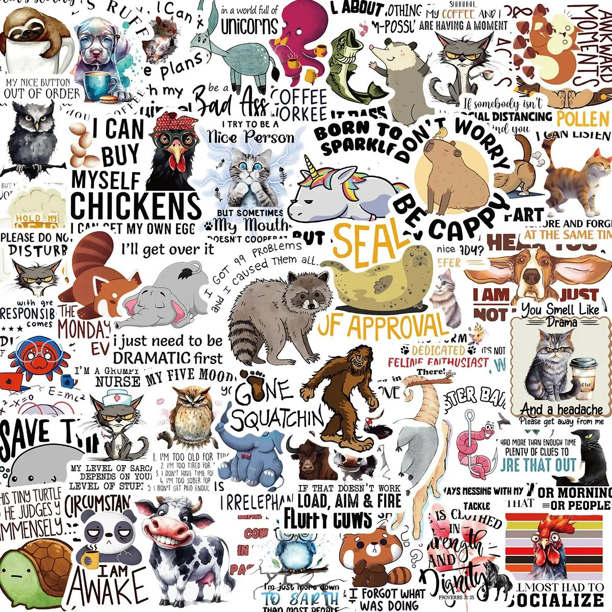 Cute Animal Letter Pattern Sticker, 50pcs/set Funny Self Adhesive Decor Paper, Decorative Sticker for Gift Greeting Card Water Bottle Laptop Phone