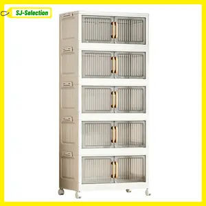 Foldable Storage Box with Lid, 3/5 layers Holders with Wheels for Kitchen Bedroom Bathroom Warehouse Kitchen Home Storage Stackable Organizer