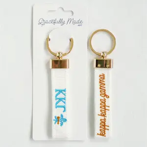 Kappa Kappa Gamma Officially Licensed Embroidered Keychain with Gold Hardware Double-Sided Sorority Letters & Name Script Accessory Sorority