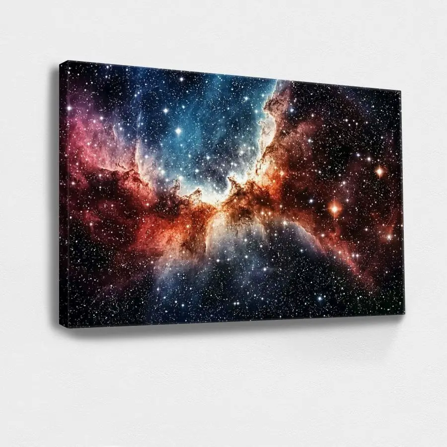 Artistic Galaxy Nebula Astrophotography Framed Canvas Print, Horizontal Space Universe Wall Art, Cosmic Celestial Room Decoration, Astronomy Teacher Gift, Wooden Framed Wrapped Vintage Poster