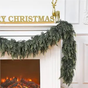 2 pcs 5.9FT Christmas Garland for Decoration Home Indoor Outdoor, Realistic Pine Cypress Garland Wreath Christmas Garland Artificial Real Touch Greenery Cedar Garland Mantel Window Holiday Thanksgiving Winter Xmas Decor Hanging Decor