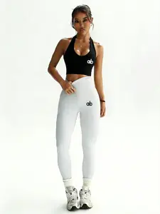 Girls' Halter Sports Bra & High Waist Tight Pants Fitness Set, Sexy Sporty Design, Perfect for Yoga, Gym, Running, Casual Wear