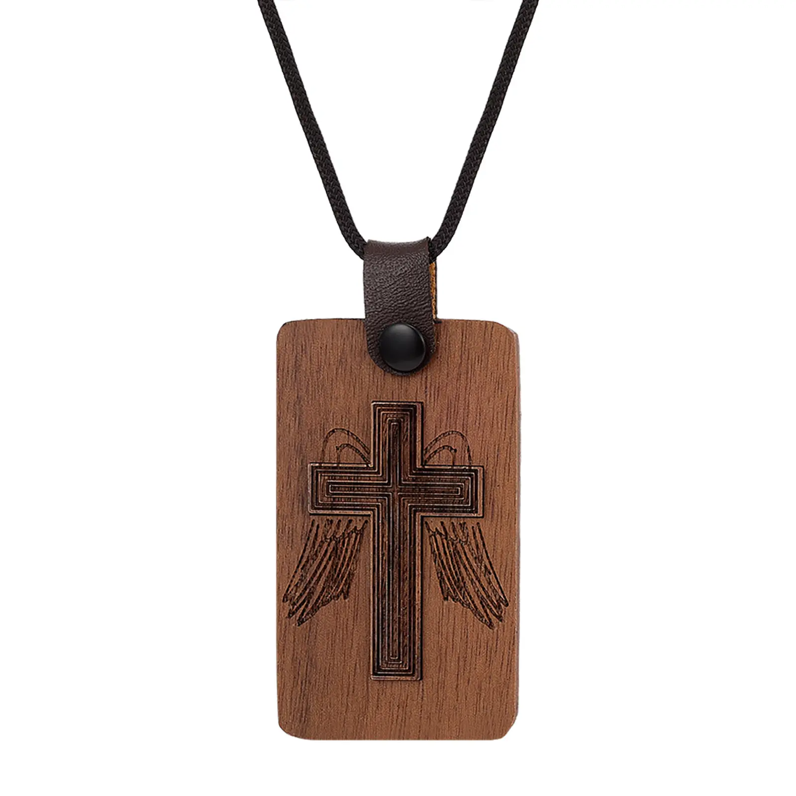 OIDEA Wood NFC Chip Angel Cross Chain Jewelry Necklace, Christian Bible Religious Accessory with Daily Scripture Reading Function for Men, Linked Chain, Chain Jewelry Necklaces