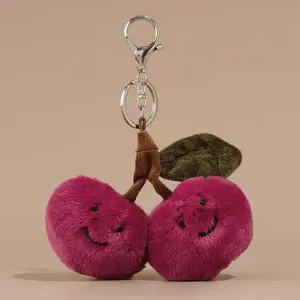 1PC Cute Cherry Plush Hanging Ornament Doll Fuzzy Keychain Kawaii Bag Decoration, Simple Backpack Accessory, Couple Charm Pendant