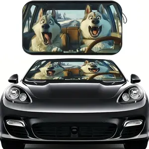 Humorous Husky Car Sunshade - UV Protection, Foldable & Easy to Store, Fits Most Vehicles, Polyester Material with Playful Dog Design for Indoor Decor, Vehicle Cooling Accessory, Playful Dog Design, Easy Storage Feature