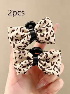 New 2-Piece Leopard Print Bow Hair Clips, Elegant High-End Hair Accessories, Side Clip, Bangs Clip, Women's Gift, Stylish Headwear