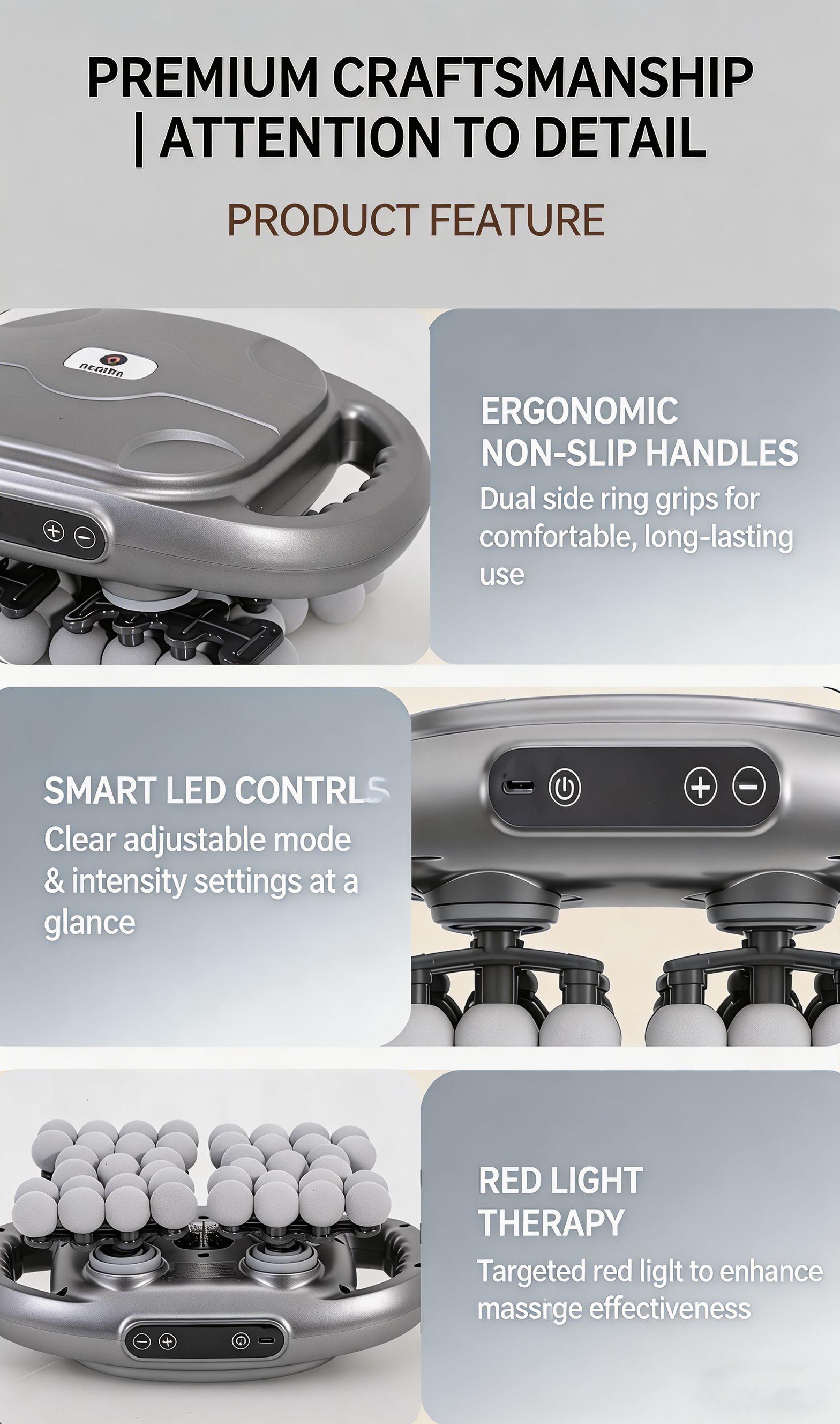 High-Quality 42/12-head Massage Gun with multiple Modes, Deep Tissue Percussion Massager for Back Shoulders Legs and Foot Pain Relief Quiet Muscle Massage Gun with Red Light Therapy Adjustable Daily Use Ideal Gift for Friends & Family