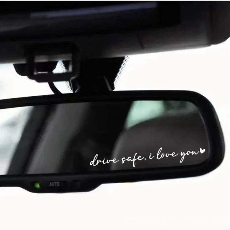 2 pcs Drive safe I love you Rearview Mirror Sticker Decal - Car Truck Sticker for Safe Driving, White color Waterproof Vinyl vehicle decoration car decal, A094