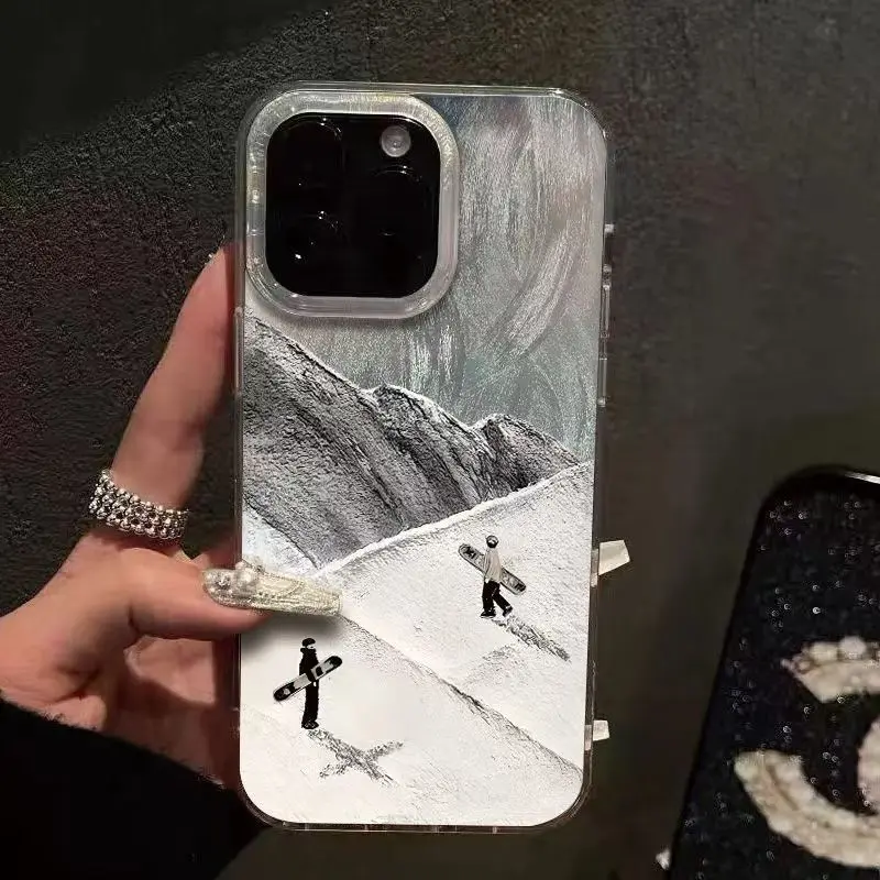 Creative Mountain Ski Motif Shockproof Bumper Cover for iPhone 17 Pro Max, 17 Air, 16E, 16, 15 Plus, 14, 13, 12, 11, X, XS Max - Smartphone, Cellphone, Handheld Devices Protection Case, Casing